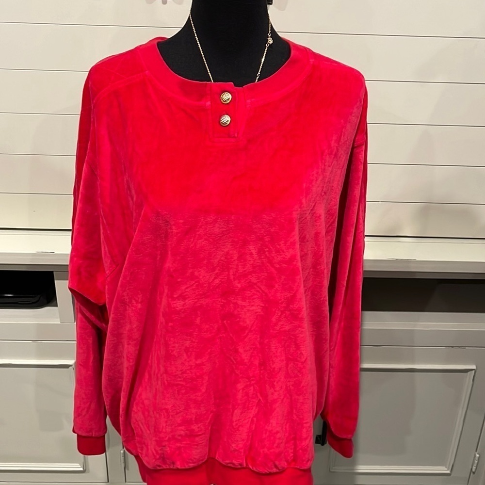 Elisabeth Liz Claiborne red velour blouse
